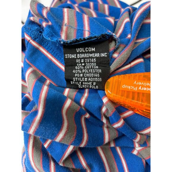 Vintage Volcom Mens Short Sleeve Large Elroy Polo Shirt Blue/Gray Stripes - Picture 4 of 8